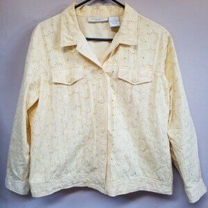 Apple Seed's Petites Women's Eyelet Embroidered Jacket Thick Shirt Sz PL Yellow